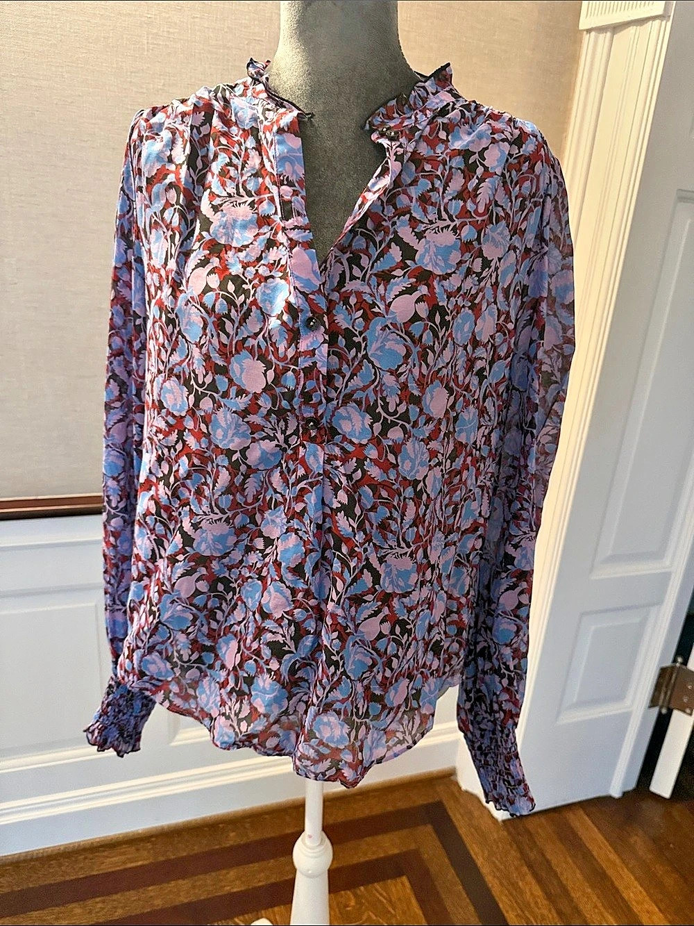 ME+EM Floral Blouse Blue & Pink Size 12